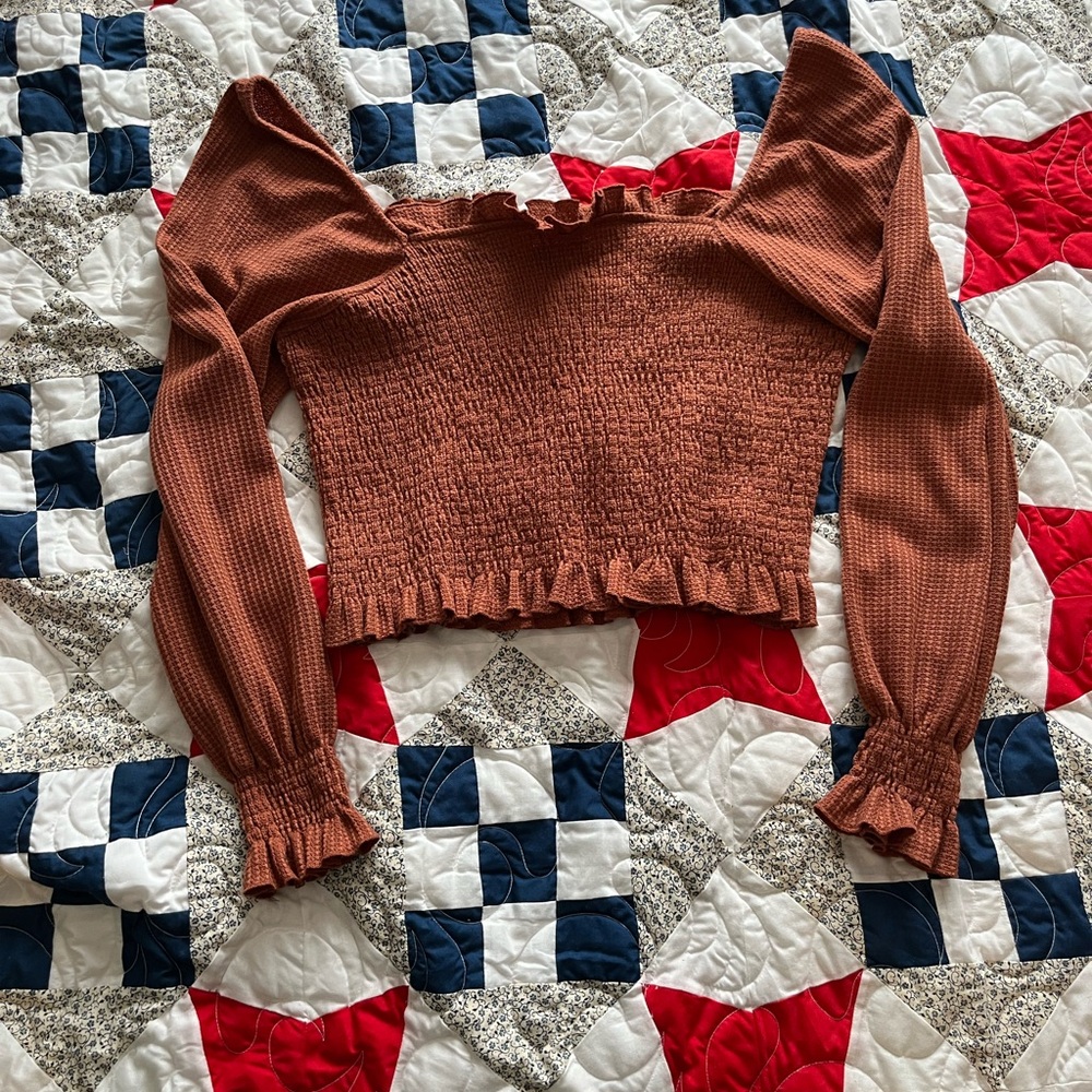 Women's Brown Smocked Top